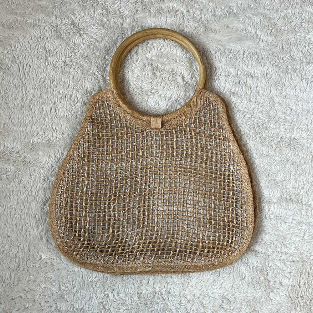 Unbranded Flower Ribbon and wood handle rattan handbag - Picture 2 of 7